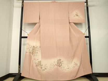 平和屋着物●中国三大刺繍　汕頭刺繍　スワトウ刺繍　総刺繍　訪問着　御所車花文　暈し染め　金糸　正絹　逸品　AABL7238ck