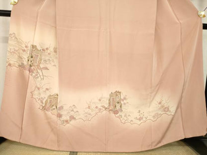 平和屋着物●中国三大刺繍　汕頭刺繍　スワトウ刺繍　総刺繍　訪問着　御所車花文　暈し染め　金糸　正絹　逸品　AABL7238ck