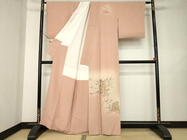 平和屋着物●中国三大刺繍　汕頭刺繍　スワトウ刺繍　総刺繍　訪問着　御所車花文　暈し染め　金糸　正絹　逸品　AABL7238ck