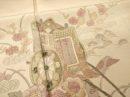 平和屋着物●中国三大刺繍　汕頭刺繍　スワトウ刺繍　総刺繍　訪問着　御所車花文　暈し染め　金糸　正絹　逸品　AABL7238ck