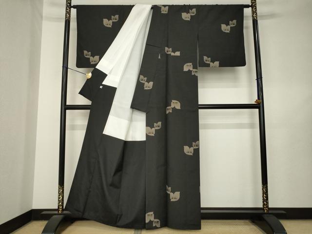 平和屋着物●本場縞大島紬　舞花文　正絹　逸品　AABL7240ck