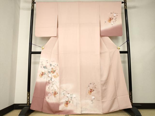 平和屋着物●中国三大刺繍　スワトウ刺繍　汕頭刺繍　訪問着　雪輪花文　暈し染め　正絹　逸品　AABL7243ck