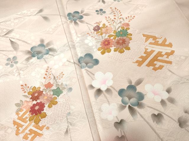平和屋着物●中国三大刺繍　スワトウ刺繍　汕頭刺繍　訪問着　雪輪花文　暈し染め　正絹　逸品　AABL7243ck