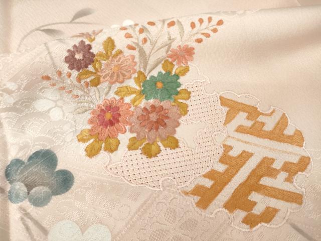 平和屋着物●中国三大刺繍　スワトウ刺繍　汕頭刺繍　訪問着　雪輪花文　暈し染め　正絹　逸品　AABL7243ck