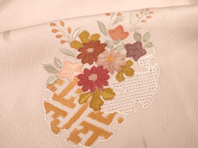 平和屋着物●中国三大刺繍　スワトウ刺繍　汕頭刺繍　訪問着　雪輪花文　暈し染め　正絹　逸品　AABL7243ck