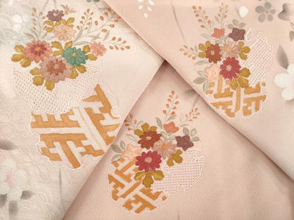 平和屋着物●中国三大刺繍　スワトウ刺繍　汕頭刺繍　訪問着　雪輪花文　暈し染め　正絹　逸品　AABL7243ck