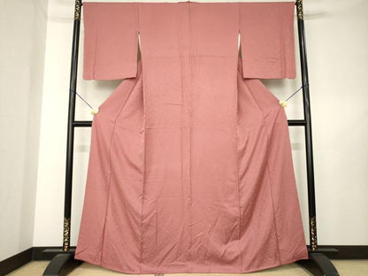 平和屋着物●上質な色無地　舞花地紋　蘇芳香色　正絹　逸品　AABL7247ck