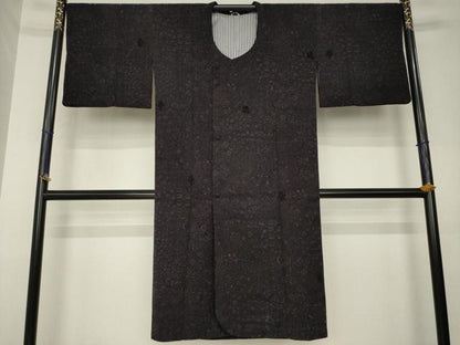 平和屋着物●道行コート　輪奈ビロード　更紗花文　正絹　逸品　AABL7249ck