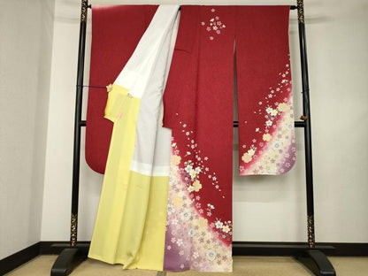 平和屋着物●豪華振袖　舞花文　暈し染め　金彩　正絹　逸品　AABL7251ck