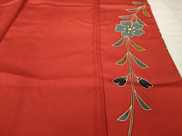 平和屋着物●手ざし京紅型染・宮崎紅型　宮崎良次　振袖　風景飛鶴花文　正絹　逸品　AABL7254ck