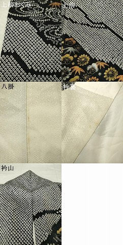 平和屋着物●訪問着　総絞り　流水花文　黒地　金銀彩　正絹　逸品　AABL7255ck