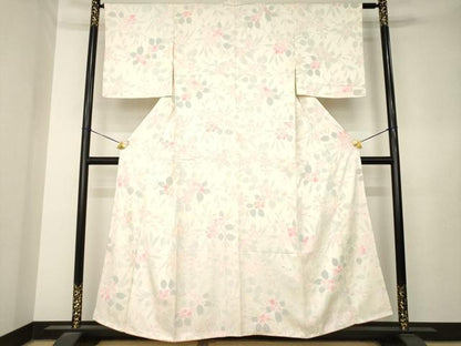 平和屋着物●上質な小紋　絞り　地紋起こし　草花文　正絹　逸品　AABL7268ck