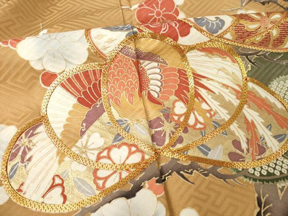 平和屋着物●豪華振袖　駒刺繍　松竹梅吉祥花文　金彩　正絹　逸品　AABL7269ck