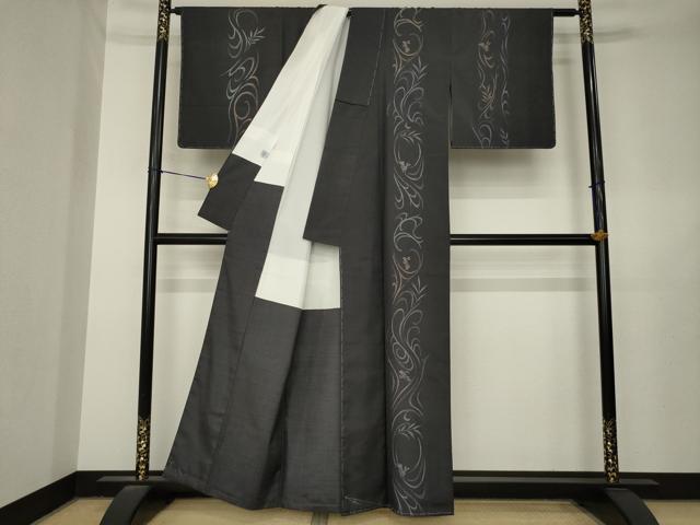 平和屋着物●本場縞大島紬　流水兎　黒地　福永織物謹製　証紙付き　正絹　逸品　未使用　AABL7273ck
