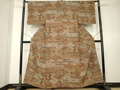 平和屋着物▼上質な小紋　松皮菱花文　金彩　正絹　逸品　AABL7274ck