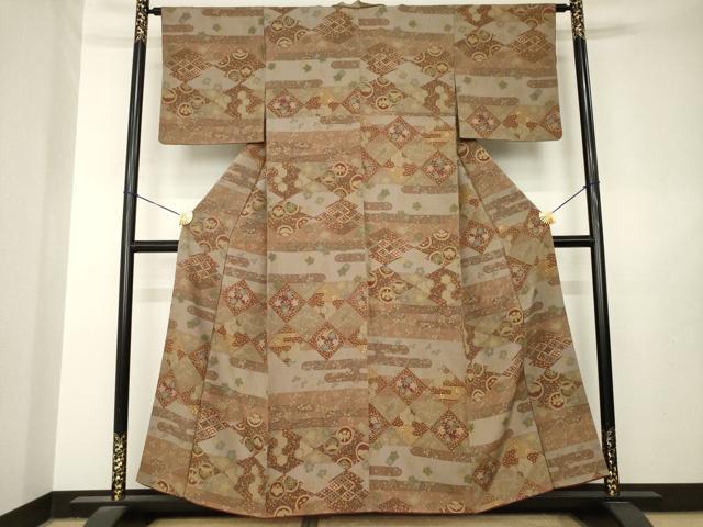 平和屋着物▼上質な小紋　松皮菱花文　金彩　正絹　逸品　AABL7274ck