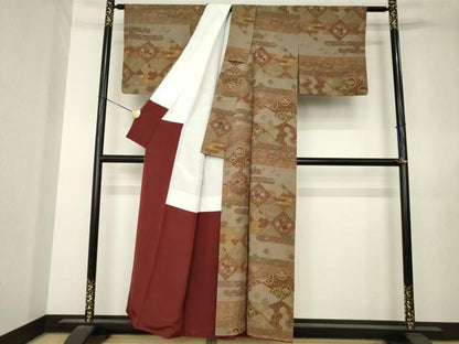 平和屋着物▼上質な小紋　松皮菱花文　金彩　正絹　逸品　AABL7274ck