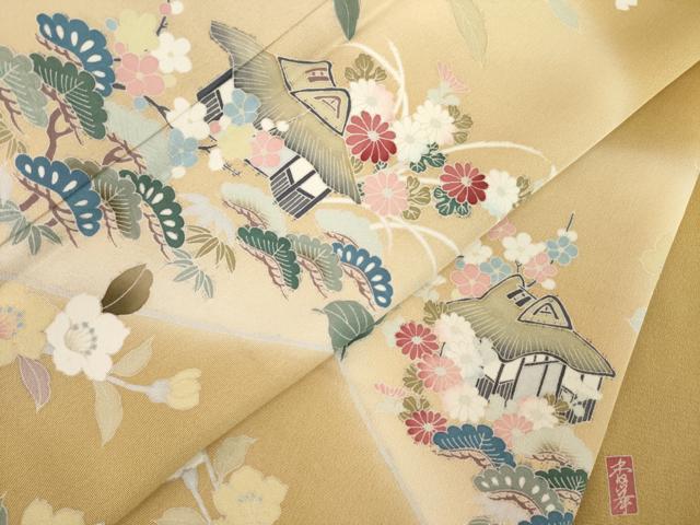 平和屋着物●訪問着　友禅　作家物　風景花文　暈し染め　正絹　逸品　未使用　AABL7275ck