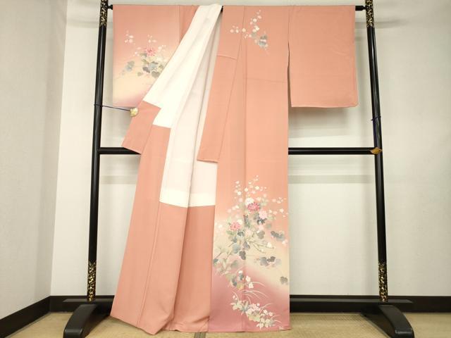平和屋着物●訪問着　友禅　作家物　草花文　暈し染め　正絹　逸品　未使用　AABL7276ck