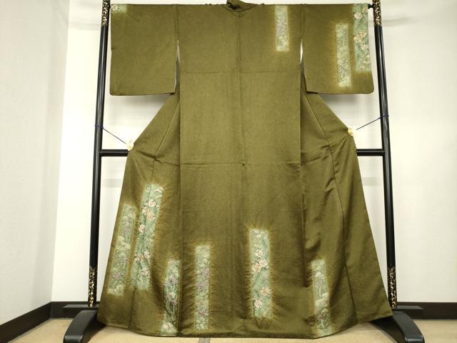 平和屋着物●訪問着　辻が花　絞り　短冊花文　金通し地　正絹　逸品　AABL7279ck