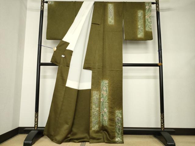 平和屋着物●訪問着　辻が花　絞り　短冊花文　金通し地　正絹　逸品　AABL7279ck