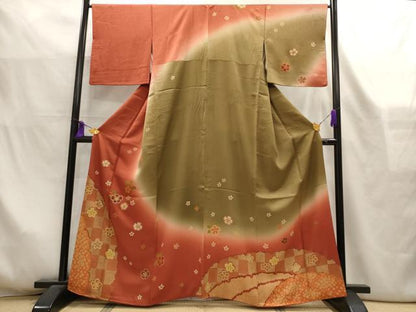 平和屋着物■訪問着　駒刺繍　舞花文　暈し染め　金彩　正絹　逸品　AABL7281br