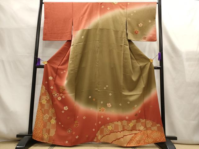 平和屋着物■訪問着　駒刺繍　舞花文　暈し染め　金彩　正絹　逸品　AABL7281br