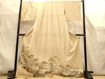 平和屋着物■豪華色留袖　駒刺繍　屏風風景松文　暈し染め　金彩　正絹　逸品　AABL7285br
