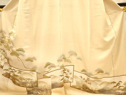 平和屋着物■豪華色留袖　駒刺繍　屏風風景松文　暈し染め　金彩　正絹　逸品　AABL7285br