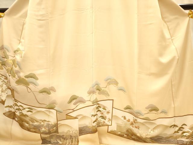 平和屋着物■豪華色留袖　駒刺繍　屏風風景松文　暈し染め　金彩　正絹　逸品　AABL7285br
