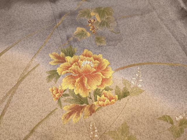 平和屋着物■訪問着　手描き　葡萄　草花文　暈し染め　鈴乃屋扱い　正絹　逸品　AABL7287br