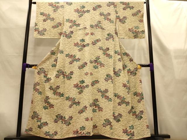 平和屋着物■上質な小紋　楓敷松葉　正絹　逸品　未使用　AABL7288br