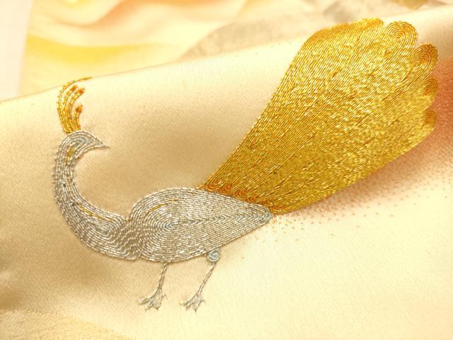 平和屋着物■訪問着　駒刺繍　孔雀　正絹　逸品　AABL7289br