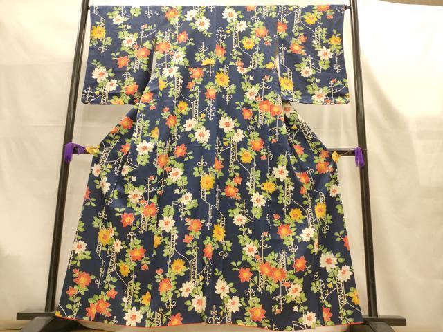 平和屋着物■上質な小紋　枝花文　正絹　逸品　AABL7290br