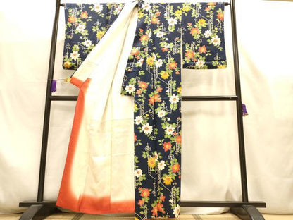 平和屋着物■上質な小紋　枝花文　正絹　逸品　AABL7290br