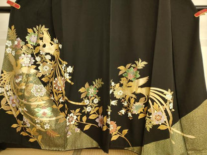 平和屋着物■豪華黒留袖　鳳凰花文　金彩　正絹　逸品　AABL7293br