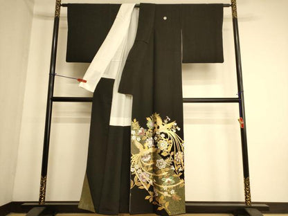 平和屋着物■豪華黒留袖　鳳凰花文　金彩　正絹　逸品　AABL7293br