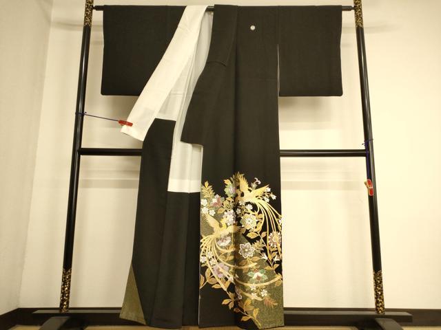 平和屋着物■豪華黒留袖　鳳凰花文　金彩　正絹　逸品　AABL7293br