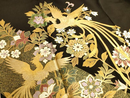 平和屋着物■豪華黒留袖　鳳凰花文　金彩　正絹　逸品　AABL7293br