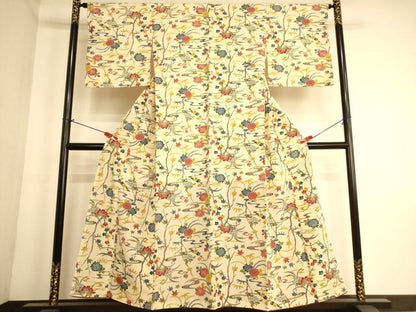 平和屋着物■上質な小紋　型染め　流水枝花文　正絹　逸品　AABL7295br