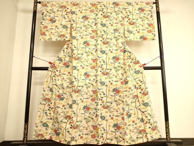 平和屋着物■上質な小紋　型染め　流水枝花文　正絹　逸品　AABL7295br