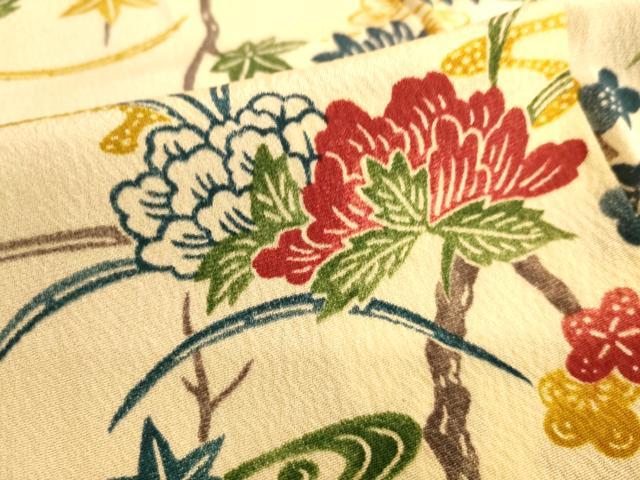 平和屋着物■上質な小紋　型染め　流水枝花文　正絹　逸品　AABL7295br