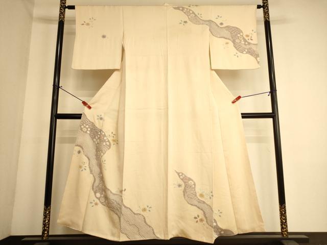平和屋着物■訪問着　手描き　絞り　霞舞花文　金彩　三越扱い　正絹　逸品　AABL7299br