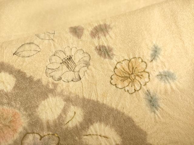 平和屋着物■訪問着　手描き　絞り　霞舞花文　金彩　三越扱い　正絹　逸品　AABL7299br