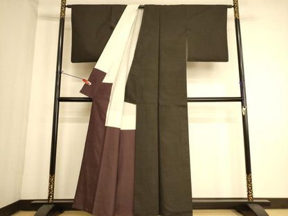 平和屋着物■上質な紬　横段文　正絹　逸品　AABL7302br