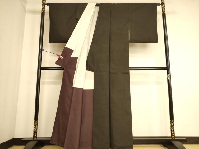 平和屋着物■上質な紬　横段文　正絹　逸品　AABL7302br