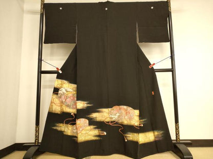 平和屋着物■豪華黒留袖　作家物　駒刺繍　花文箱　金彩　正絹　逸品　AABL7303br