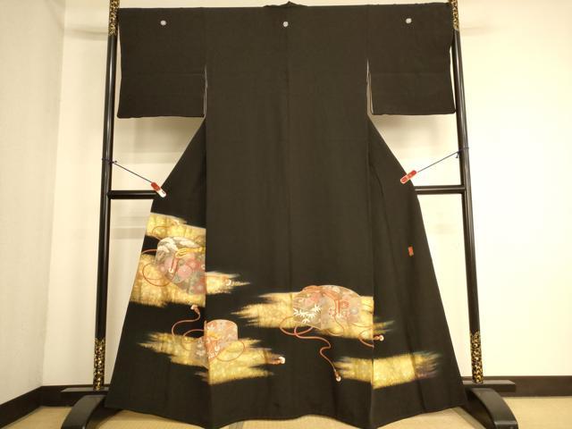 平和屋着物■豪華黒留袖　作家物　駒刺繍　花文箱　金彩　正絹　逸品　AABL7303br