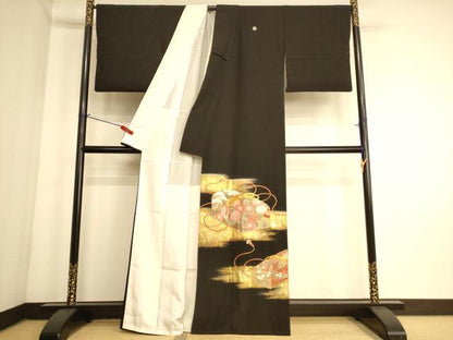 平和屋着物■豪華黒留袖　作家物　駒刺繍　花文箱　金彩　正絹　逸品　AABL7303br