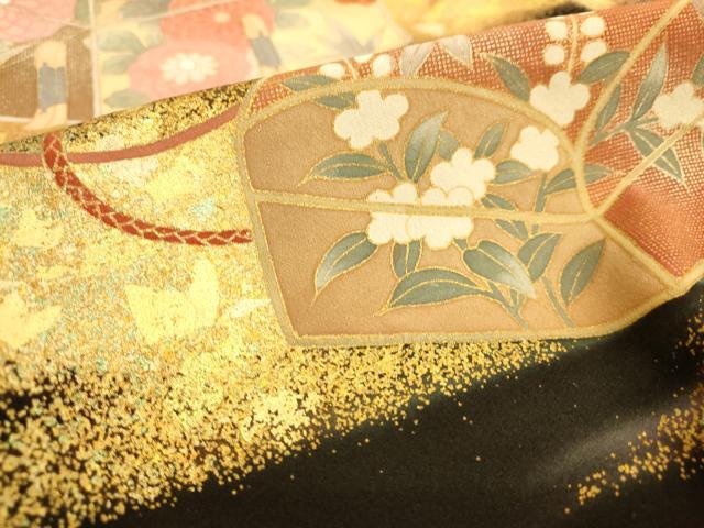 平和屋着物■豪華黒留袖　作家物　駒刺繍　花文箱　金彩　正絹　逸品　AABL7303br